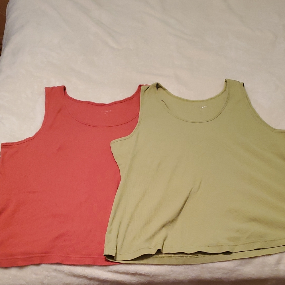 Fashion Bug Coral and Light Green Tank Tops